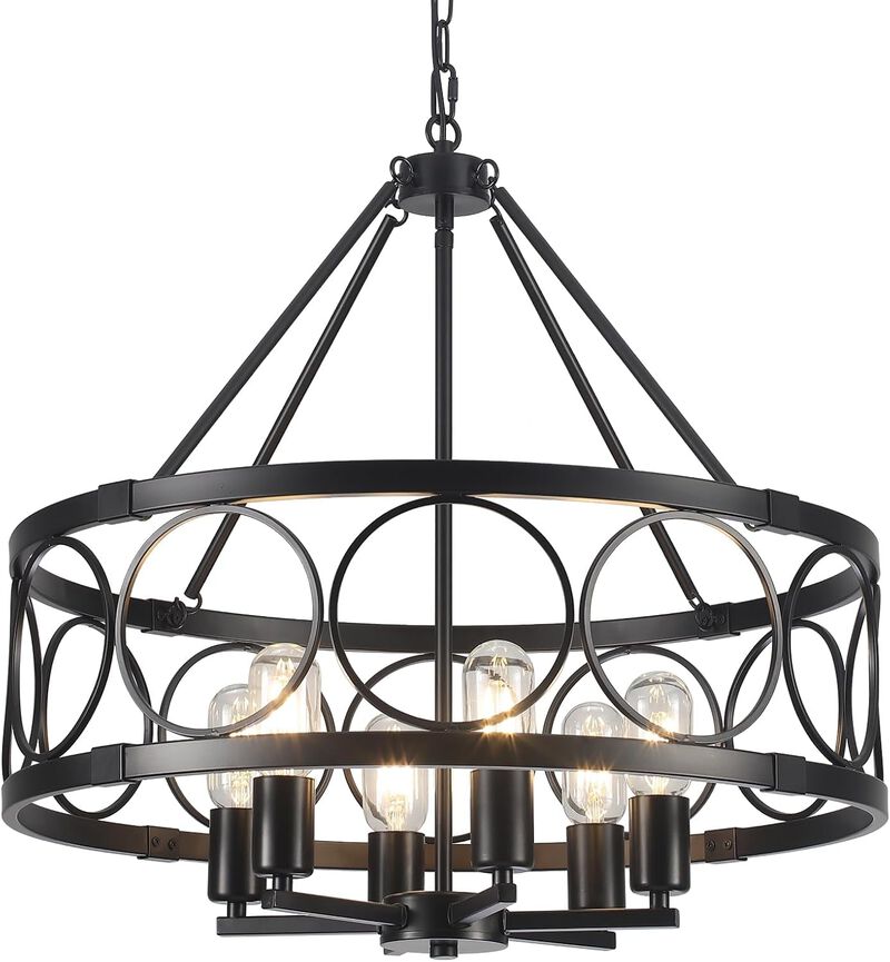 ShipItFurniture Black Farmhouse 6-Light Drum Chandelier image number 0