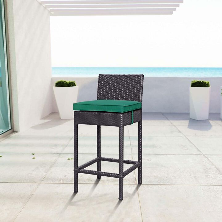Modway Convene Wicker Rattan Outdoor Patio Bar Stool with Cushion in Espresso Green