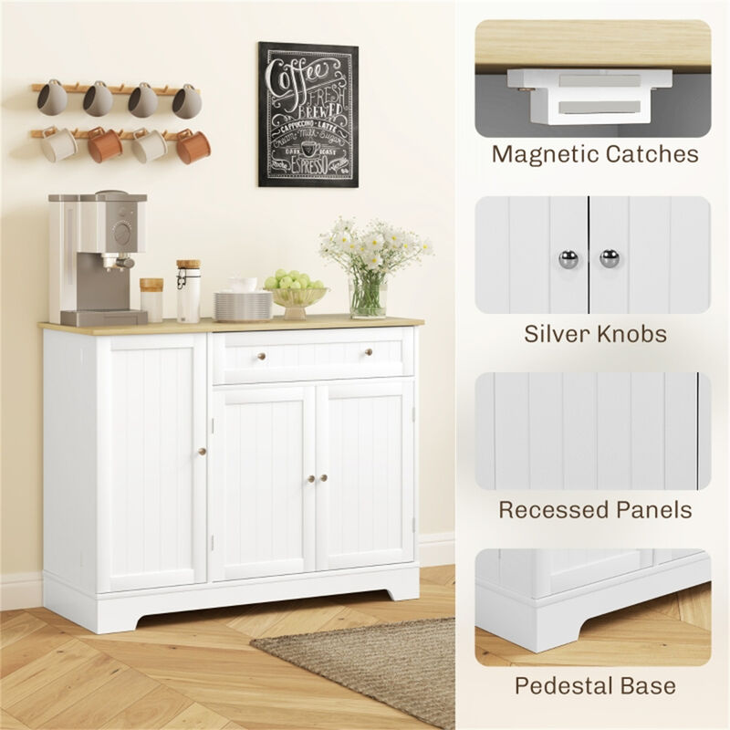 Wooden Kitchen Storage Cabinet with Countertop and Closed Compartments