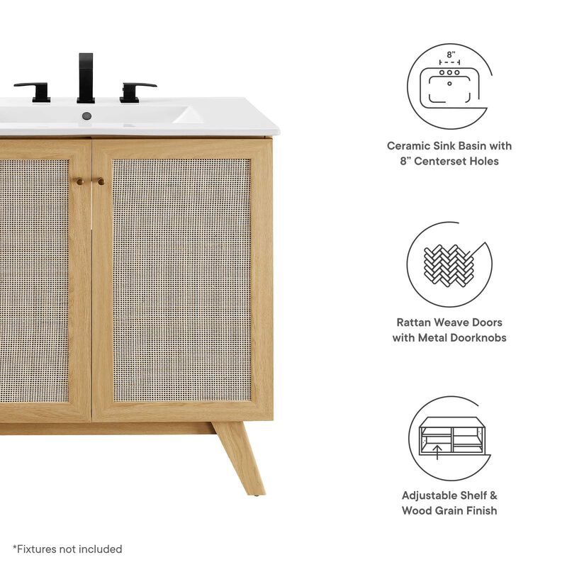 Modway Soma Bathroom Vanity, 30 Inch Single, Oak White image number 3