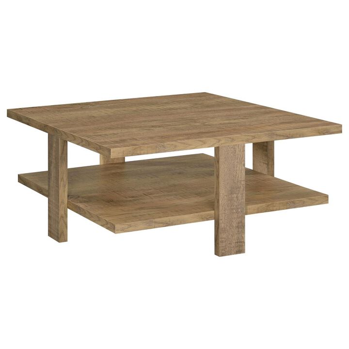 Dew 36 Inch Side Coffee Table, Lower Shelf, Engineered Wood, Mango Brown - Benzara