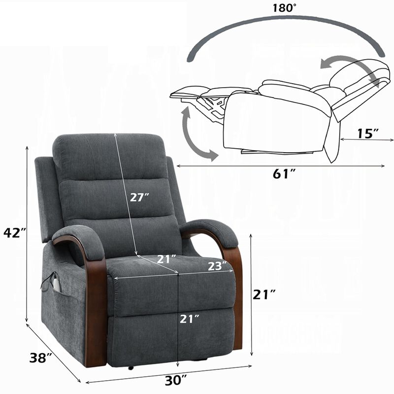 Jea Power Recliner Armchair with Lift Heating Massage, Chenille Fabric image number 7
