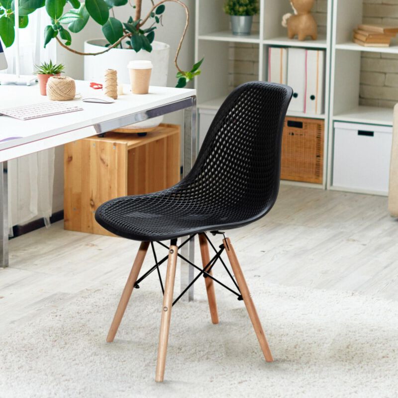2 Pcs Modern Plastic Hollow Chair Set with Wood Leg
