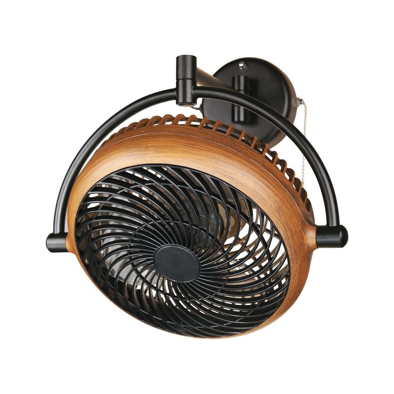12.9 in. Walnut and Black 2-Speed Wall Mount Fan with Pull Chain and Plug