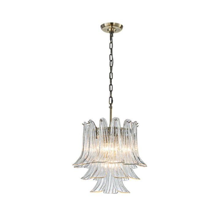 18'' Wide Mid-Century Modern Chandelier 4-Light 3-Tier Clear Art Glass Pendant Light In Antique Bronze Finish For Dining Room Foyer Bedroom