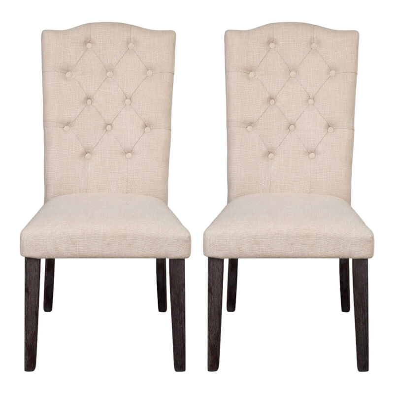 Set of 2 Tufted Linen Upholstered Dining Chairs, Side Chairs for Kitchen or Dining Room