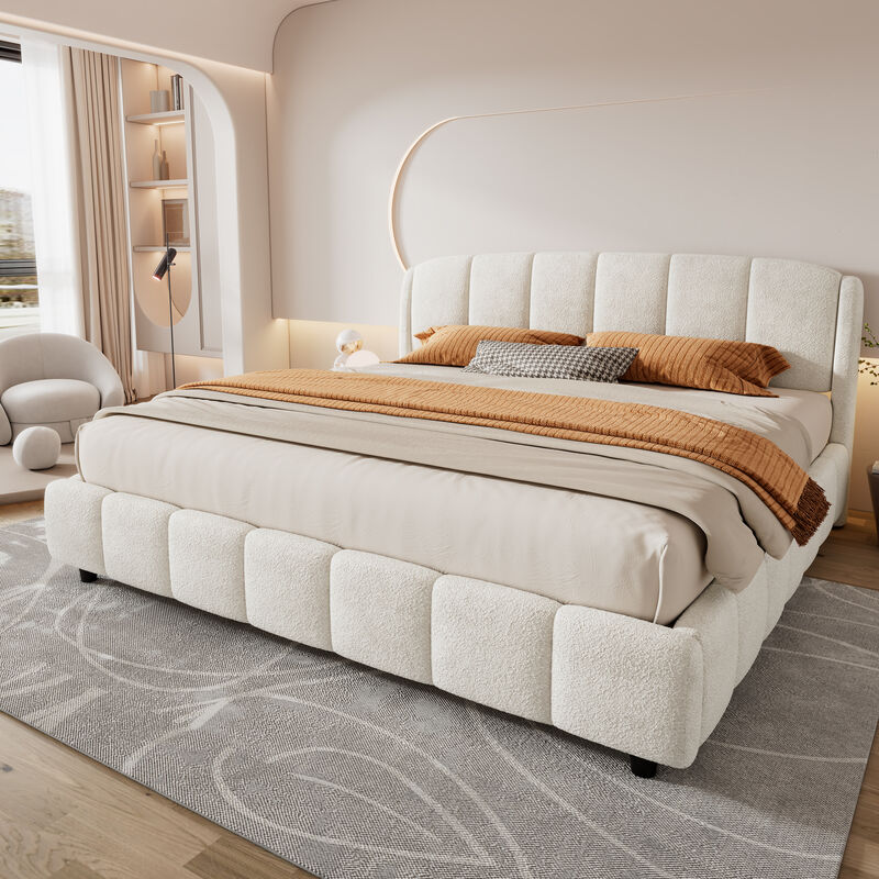 Merax Luxurious Platform Bed with Rounded Boucle Upholstered Headboard image number 2