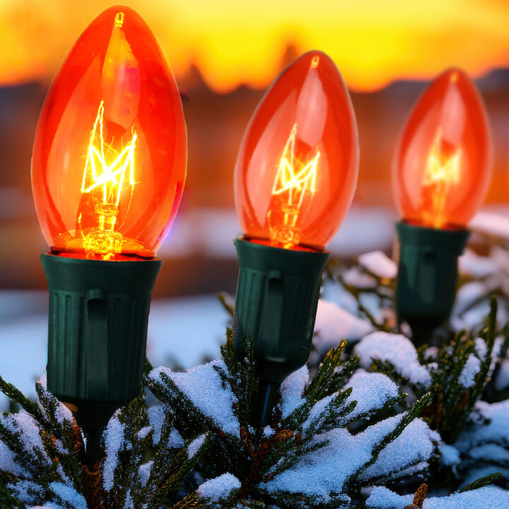 25-Count Orange C9 Christmas Light Set  24ft Green Wire