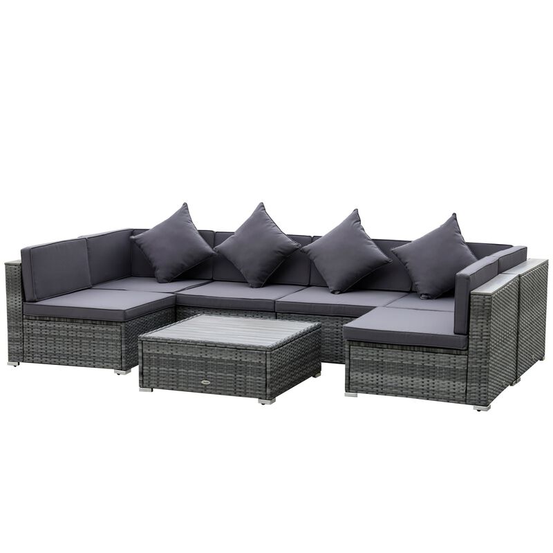 Grey Outdoor Oasis: 7PC PE Rattan Sectional Sofa Set