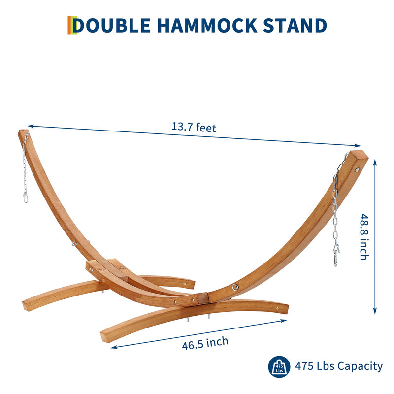 Heavy Duty Curved Wood Hammock Stand &ndash; Weatherproof Frame with Chains & Carabiners, Supports 475 lbs &ndash; Indoor/Outdoor Patio image number 6