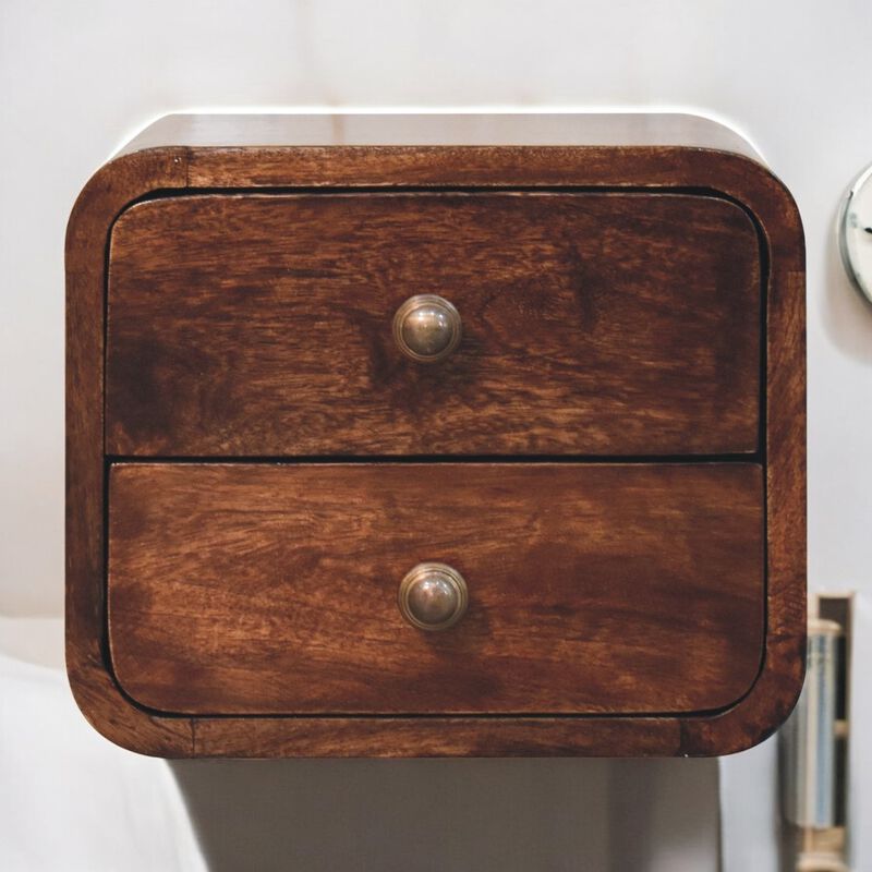 Artisan Furniture Solid Wood Mini Curved California Walnut Wall Mounted Bedside