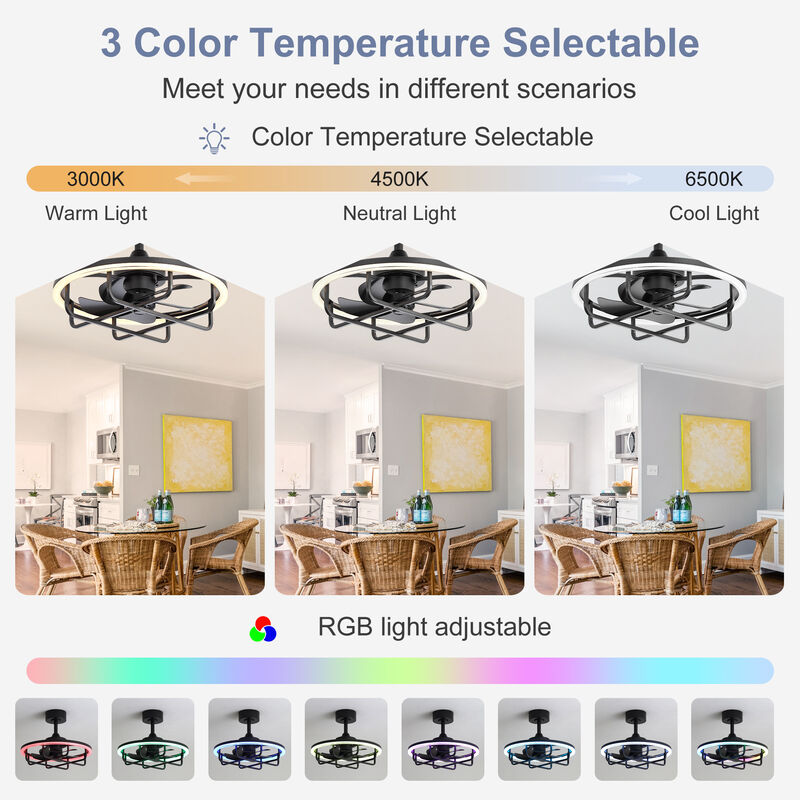 Breezary 20 Inch Caged LED Ceiling Fan with Light, Dimmable 3CCT, 6 Speed, Remote image number 5