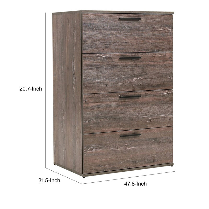 Levy Tall Dresser Chest, 4 Jumbo Drawers, Farmhouse Rustic Gray Wood Finish - Benzara