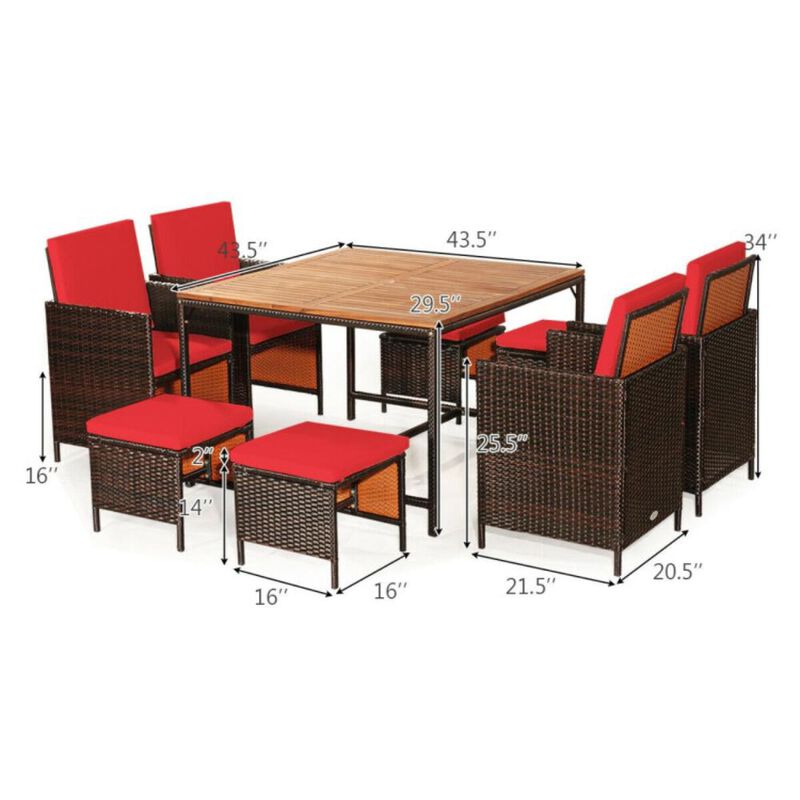 Hivvago 9 Pieces Patio Rattan Dining Cushioned Chairs Set