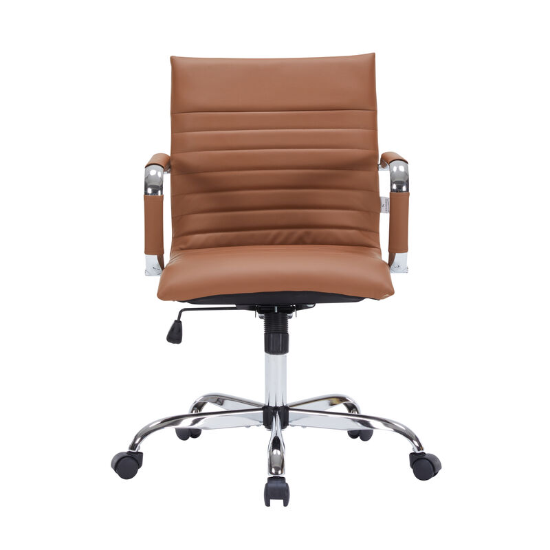 LeisureMod Harris Ergonomic Office Chair, Leather Upholstery with Adjustable Height, Lumbar Support, Swivel and Chrome Base for Home or Office