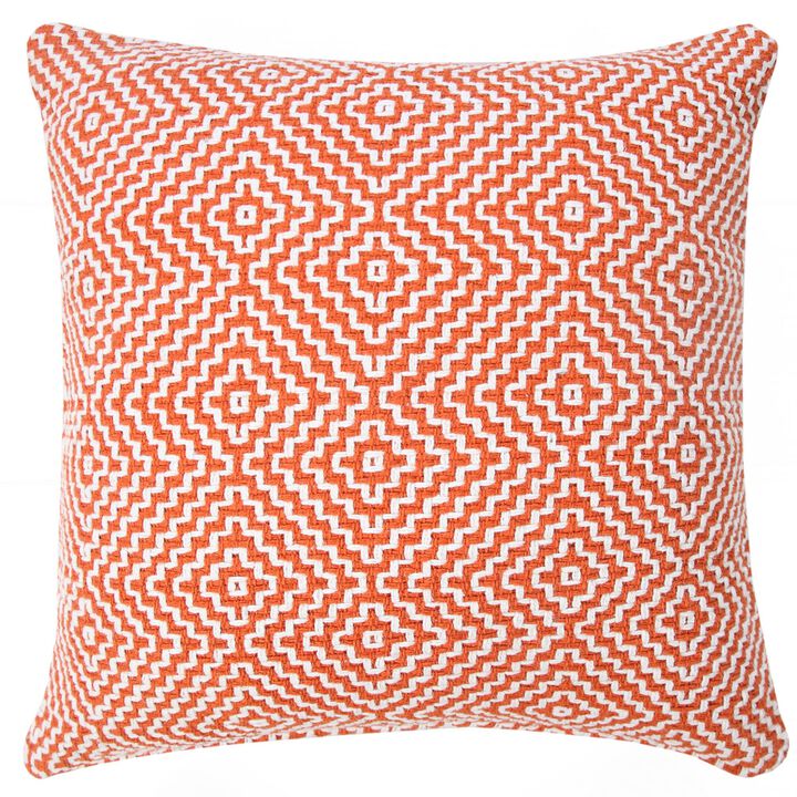 20" Orange and White Tribal Pattern Square Throw Pillow