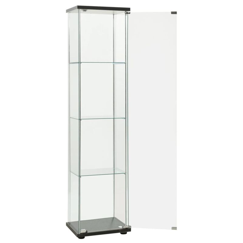 vidaXL Tempered Glass Storage Cabinet - Black & Transparent, 4-Layer Book Cabinet with Ample Storage, Easy Clean, Safety Compliant.