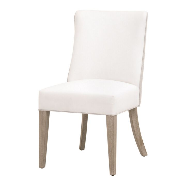 27 Inch Dining Chair Set of 2, Cushioned, Linen White, Brown Ash Wood - Benzara