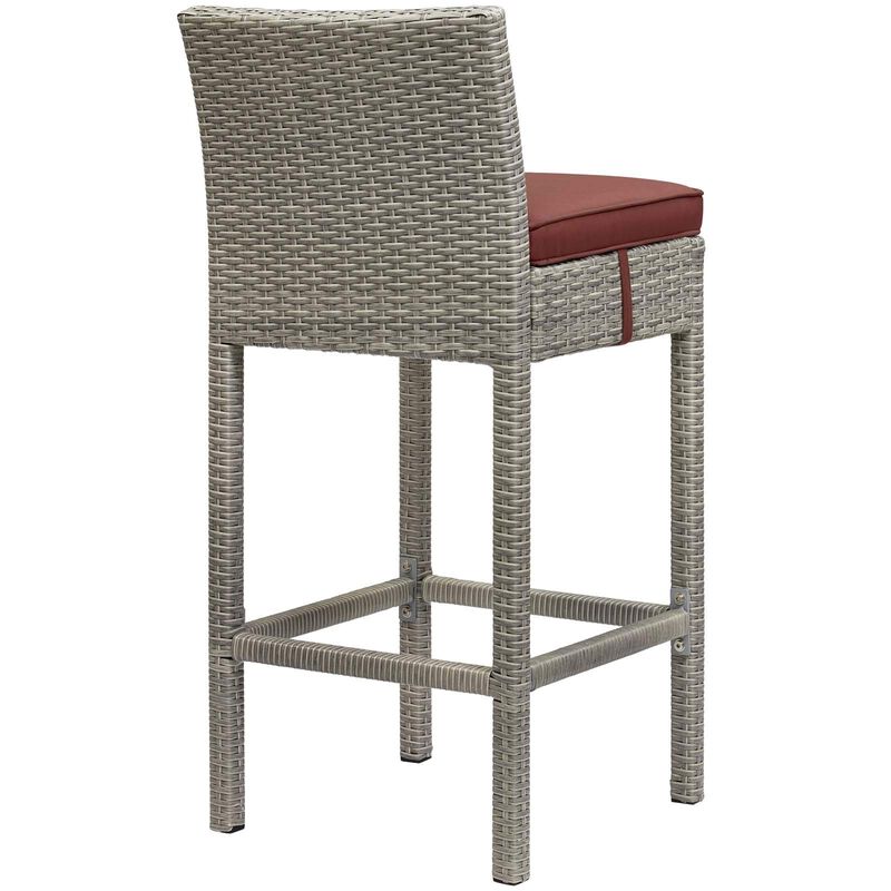 Modway Conduit Wicker Rattan Outdoor Patio Bar Stool with Cushion in Light Gray Currant image number 3