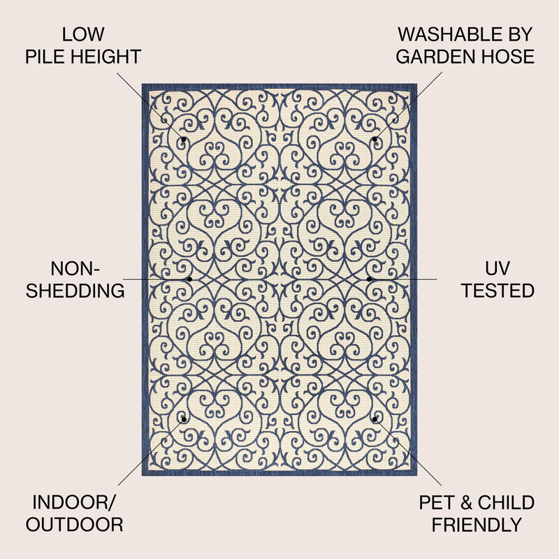 Madrid Vintage Filigree Textured Weave Square Indoor/Outdoor Area Rug