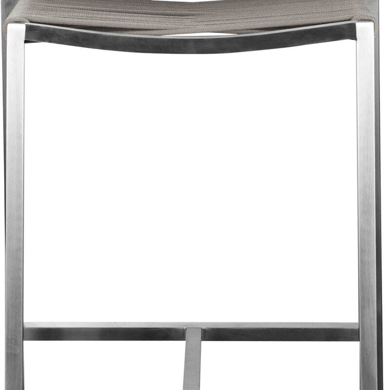 HomeRoots 28" Brown And Silver Stainless Steel Low Back Bar Height Bar Chair image number 3