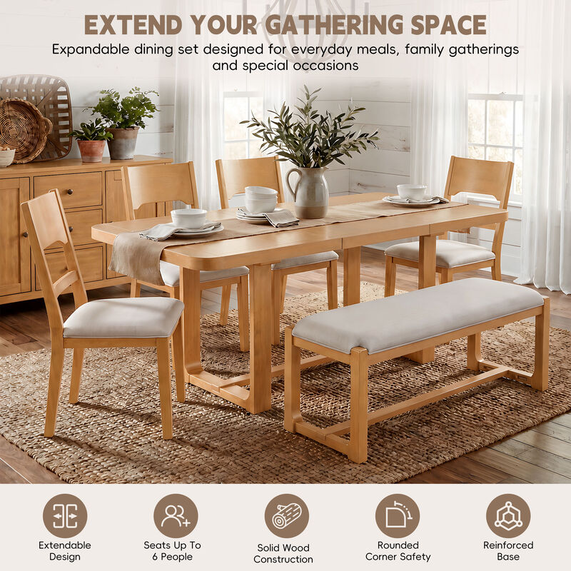 Merax Extendable Dining Table Set with 6 Seats, Solid Wood Construction, Padded Seating image number 7