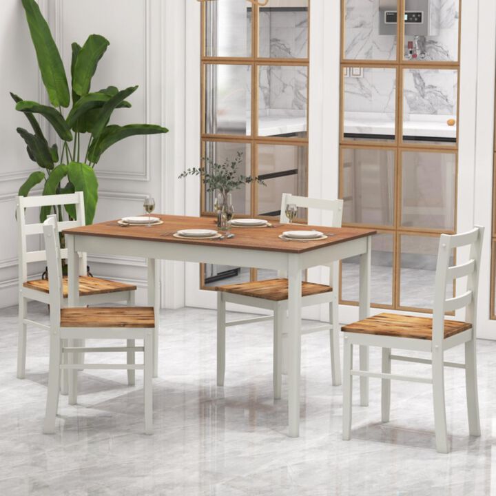 Hivvago 5-Piece Wooden Dining Set with Rectangular Table and 4 Chairs-Coffee and White
