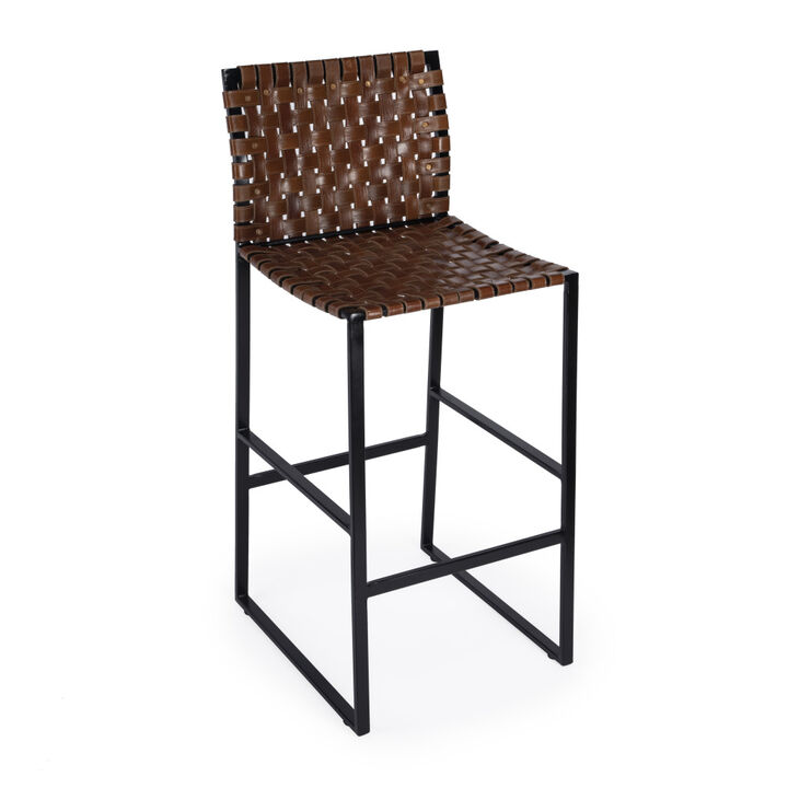 HomeRoots 28" Brown And Black Leather And Iron Bar Chair