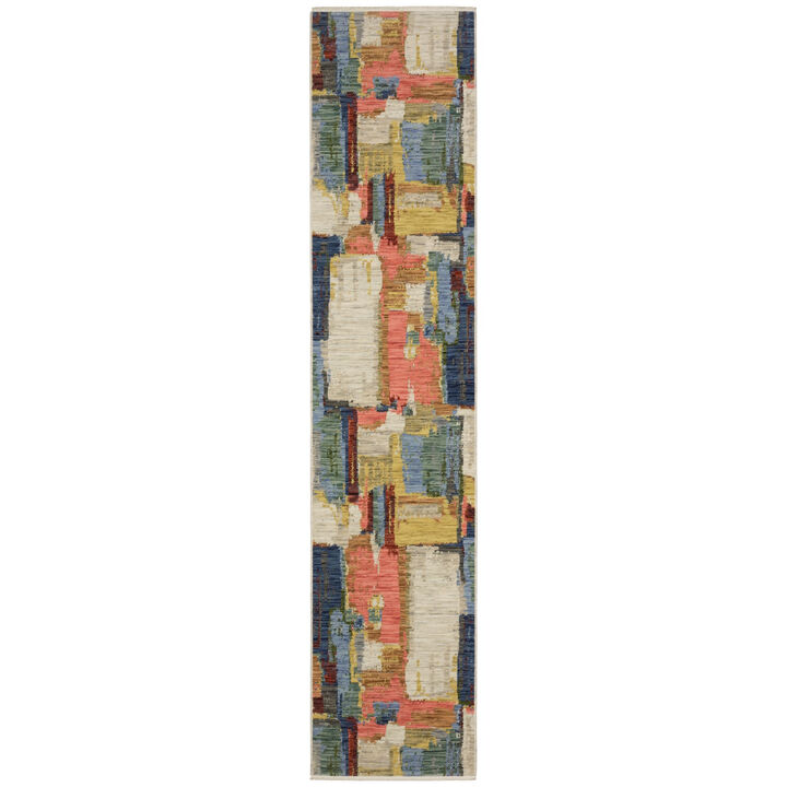 HomeRoots Abstract Area Rug With Fringe