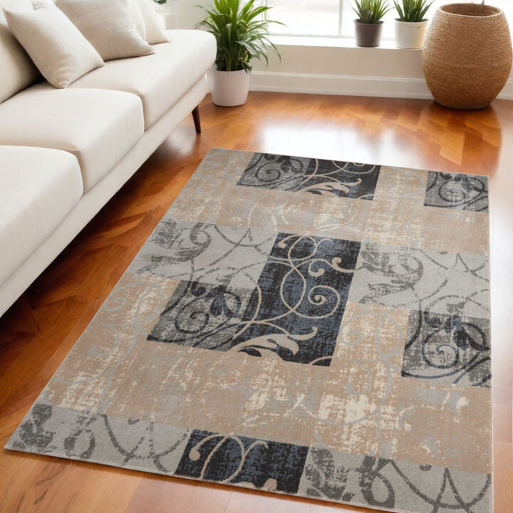 HomeRoots Floral Vines Non Skid Area Rug