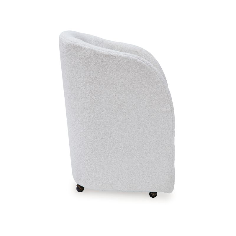Robeck Dining Armchair Set of 2 with Wheels, Ivory Boucle Polyester - Benzara