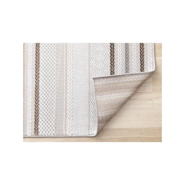 Novelle Home Layla Modern Grey Brown Soft Striped Rug, 5'3 x 7'7
