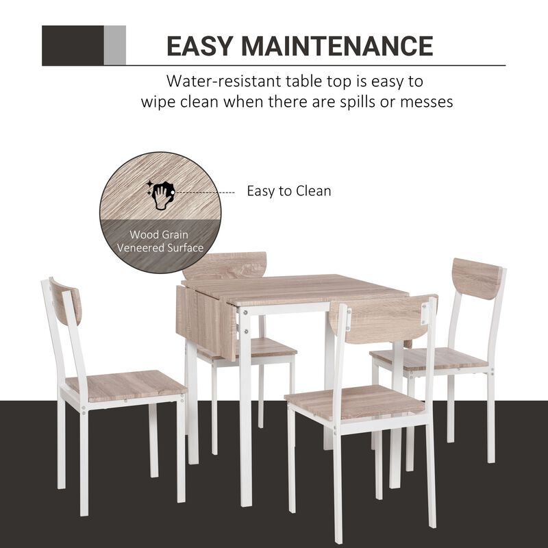 Oak/White Dining Set: 5-Piece Modern Set with Drop Leaf Table