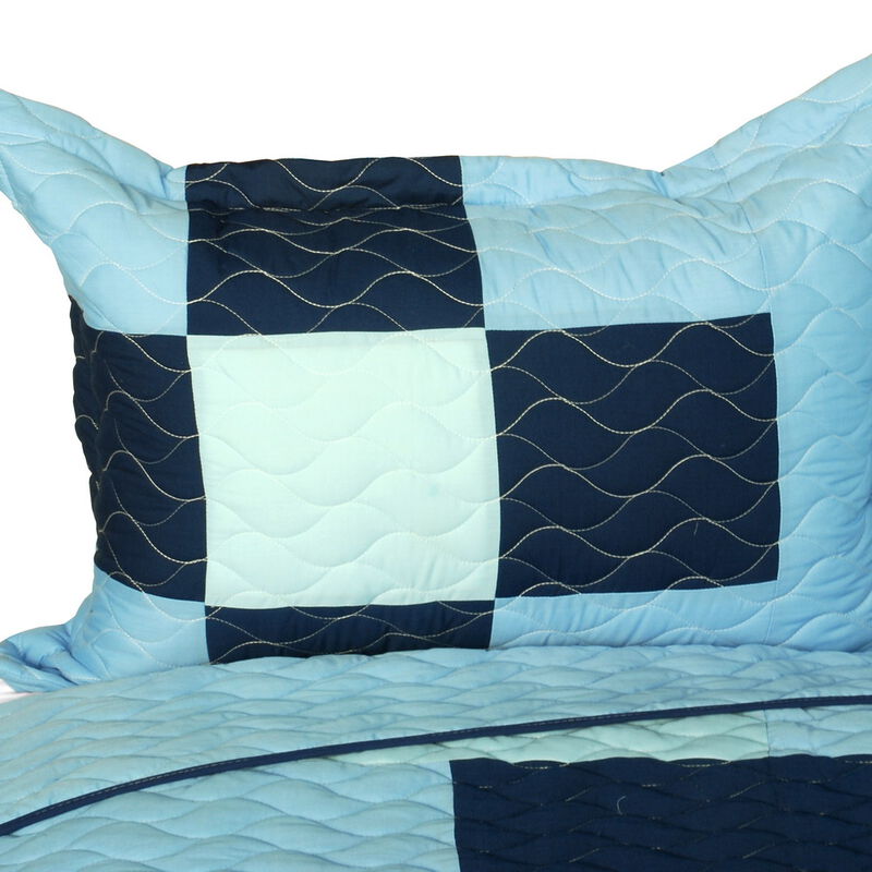 3-Piece Vermicelli Quilted Patchwork Plaid Quilt Set with Matching Pillow Shams image number 4