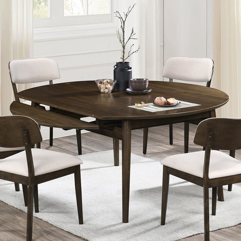 New Classic Furniture Rex Wood Dining Table with Self-Storing Leaves, Walnut