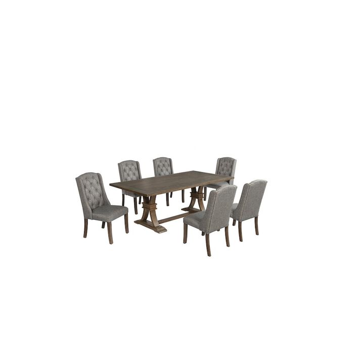 Best Quality Furniture 7 Piece Traditional Dining Set With Dark Grey Side Chairs