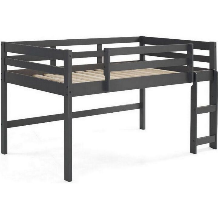 Twin Loft Bed with Wooden Frame and Reversible Ladder, Gray-Benzara