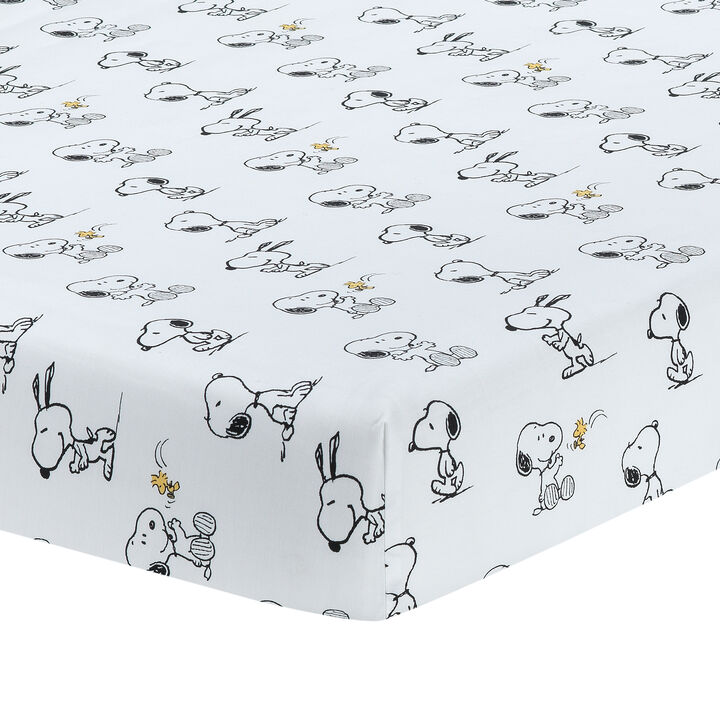 Lambs & Ivy Classic Snoopy 100% Cotton White/Black Fitted Baby Crib Sheet