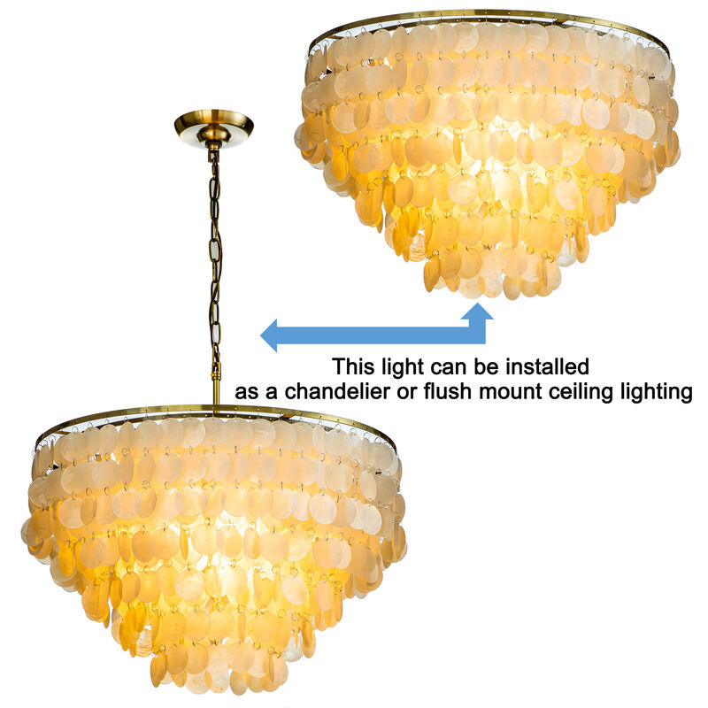 6-light Tiered Coastal Natural Capiz Shell Chandelier image number 7