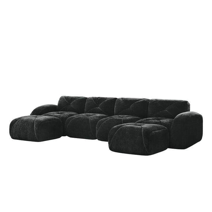 Clihome U-shaped Boneless Sofa,Tufted Design,32D High Density Sponge  Bottom,Anti-Slip Design,Free Combination,Movable Ottomans For Living Rooms
