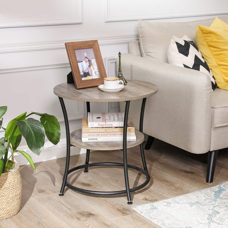 Small Round End Table with 2 Shelves &ndash; Ideal for Compact Living Spaces or Minimalist Interiors