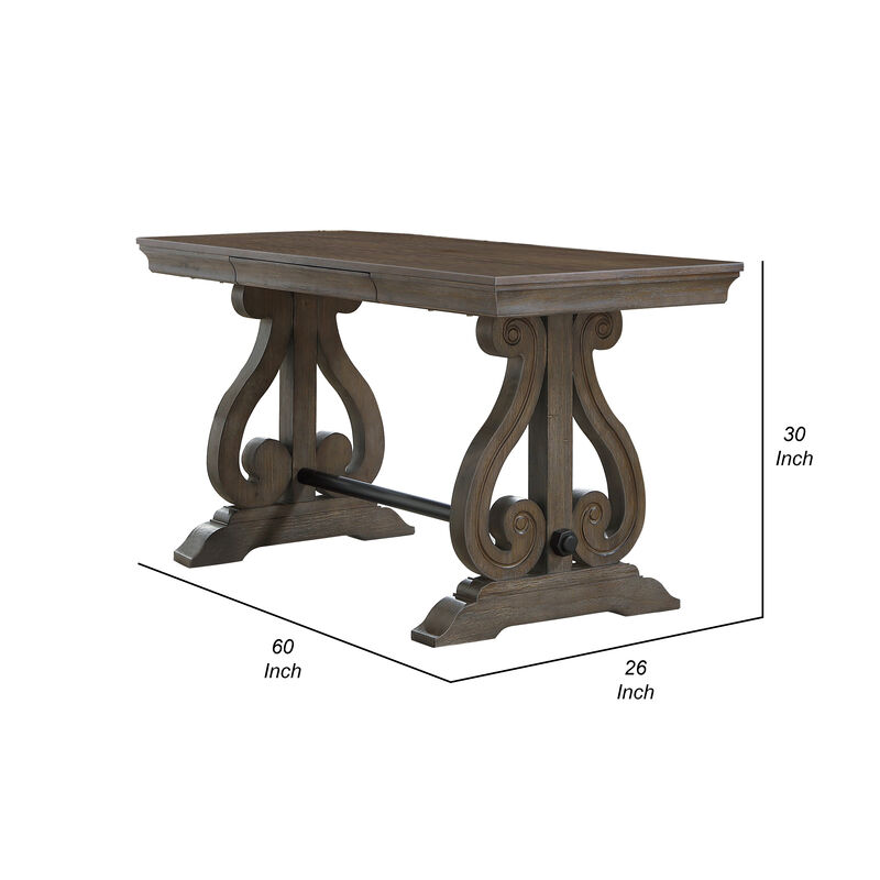 Luon Writing Desk, Traditional Classy Dark Oak Brown Veneer,  60 Inch - Benzara