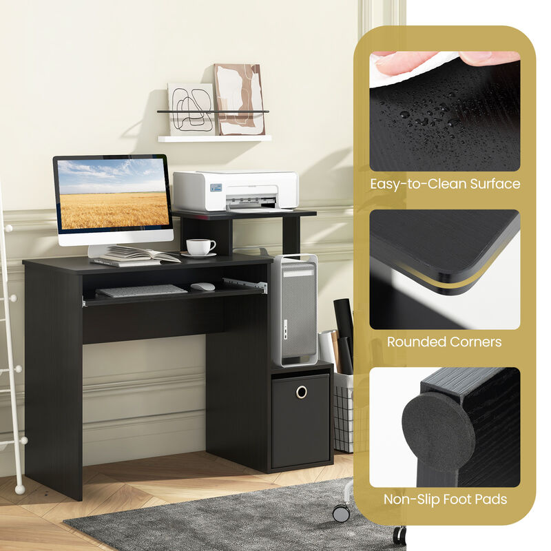 Space-saving Computer Desk with Pull-out Keyboard Tray for Small Offices