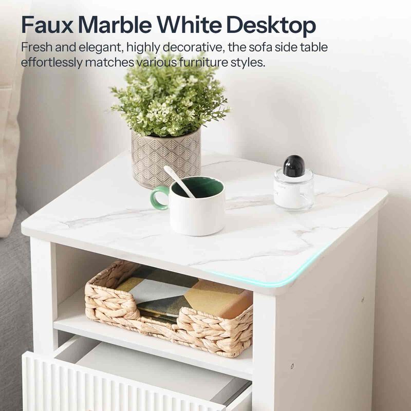 Nightstand with 2 Drawers, LED Light Strip and Storage End Table -White image number 3