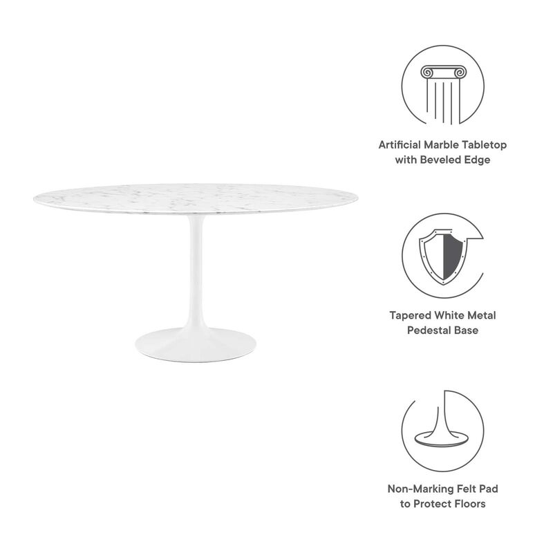 Modway - Lippa 60" Round Artificial Marble Dining Table White image number 5
