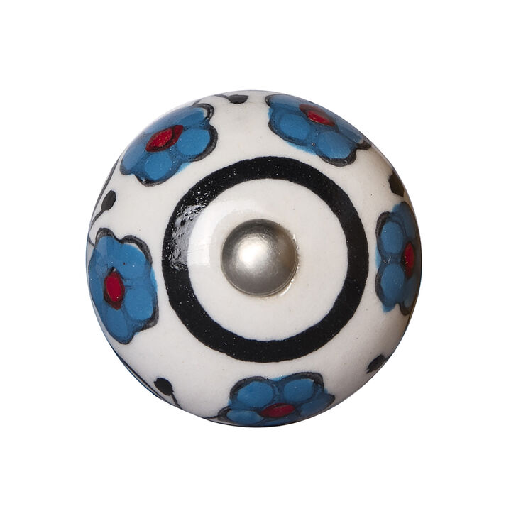 HomeRoots Set of Eight Blue And White Ceramic And Metal Drawer Pull Knobs