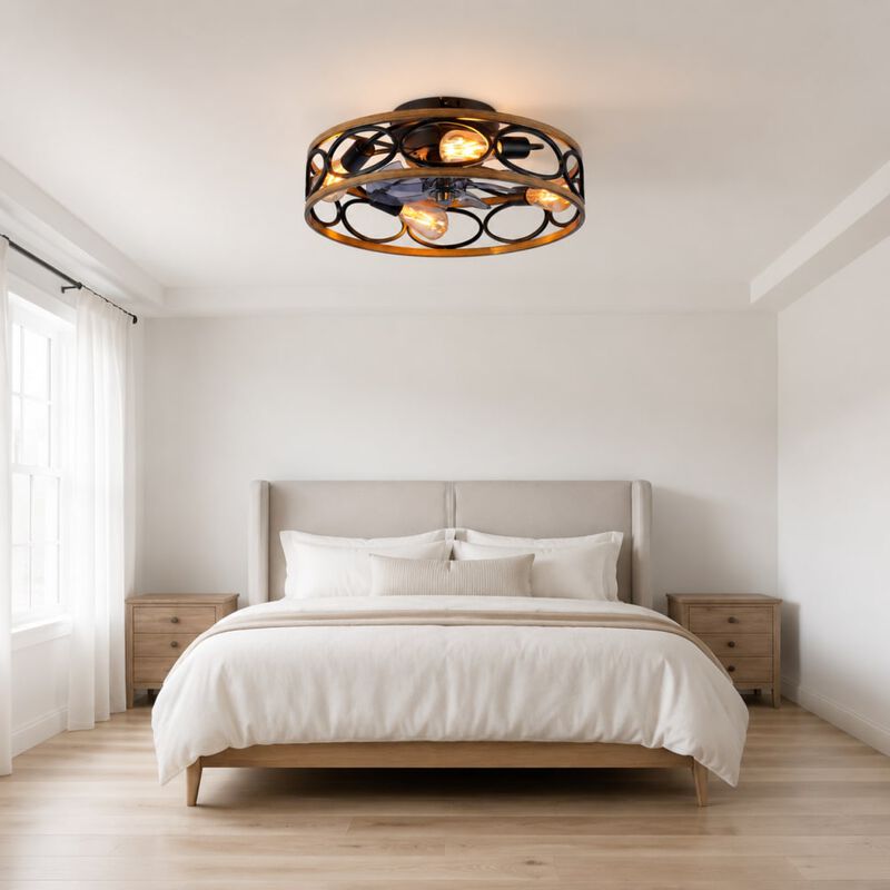 Caged Flush Mount Ceiling Fan with Lights image number 2