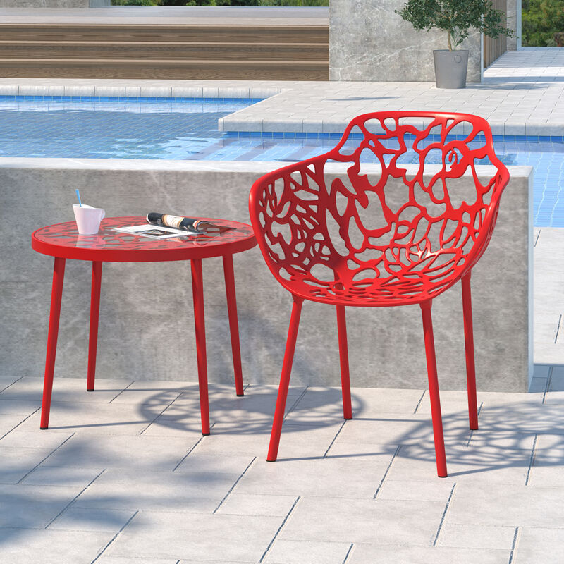 LeisureMod Devon Tree Design Glass Top Aluminum Base Outdoor End Table
