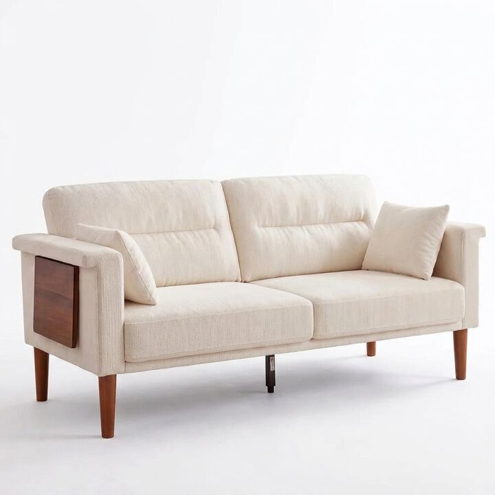 Vipbear 69" Chenille Loveseat Sofa with Foldable Side Tray Table, Thick Deep Cushion 2-Seater Couch