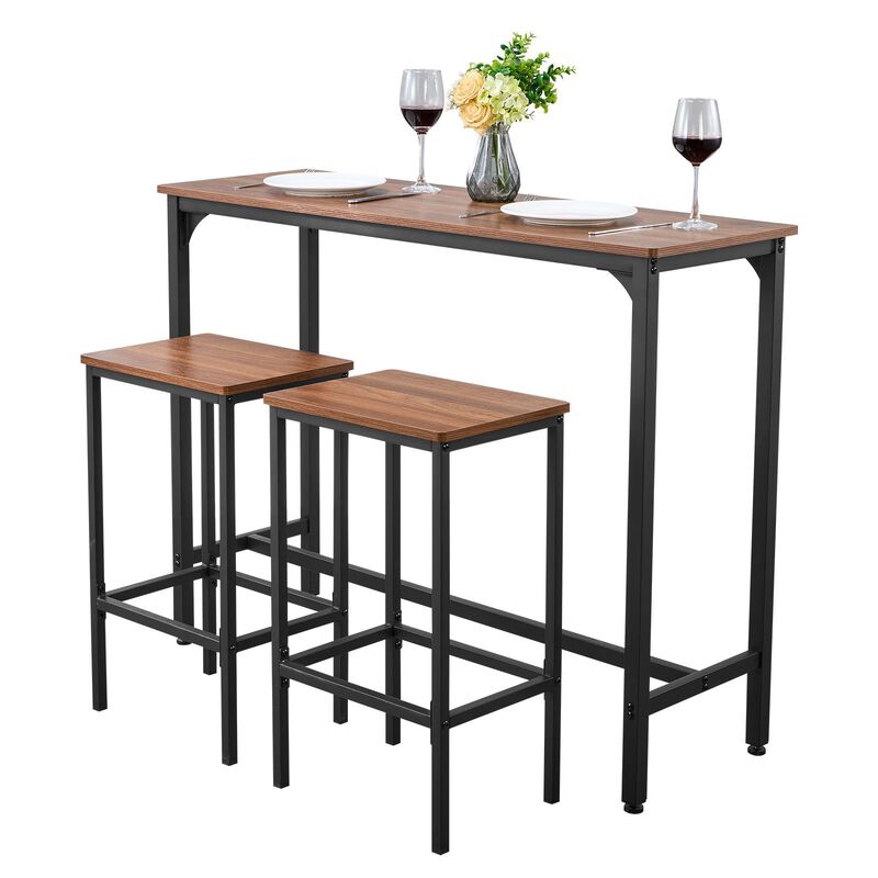 3PC 47" Bar Table Set with 2 Stools Rustic Brown & Black image number 5